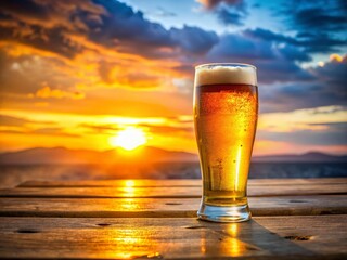 Sunset Beer Glass Social Gathering Relaxation - Golden Hour Refreshment