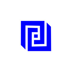 Blue Geometric Spiral Square Design