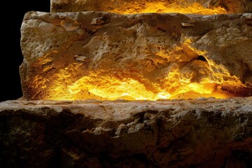 A rock wall with a yellow glow
