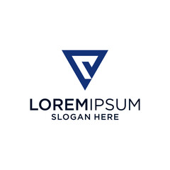 Blue Geometric Triangle Logo Design with Letter Initial