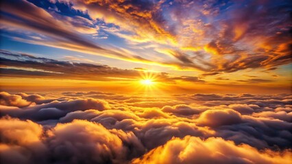 Obraz premium Sunrise Cloudscape: Warm Golden Light & Copy Space for Text - Stock Photo