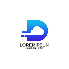 Blue Gradient Letter D Logo with Cloud and Speed Lines