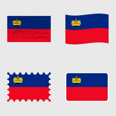 Liechtenstein national flag in four different styles.