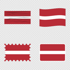 Latvia national flag in four different styles.