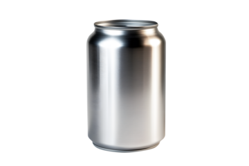 Aluminum silver small soda can isolated on cut out PNG or transparent background. Realistic bottle soft drink template pattern. Composition suitable for advertising and brand purposes.