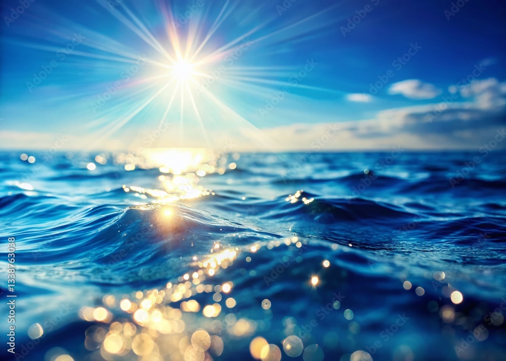 Poster sunlit ocean waves with bokeh background: sparkling coastal scene