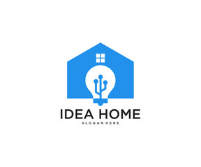 Blue House Shaped Logo with Lightbulb Icon