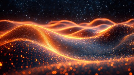 Obraz premium Glowing Amber Hills: A Digital Landscape of Sparkling Dunes