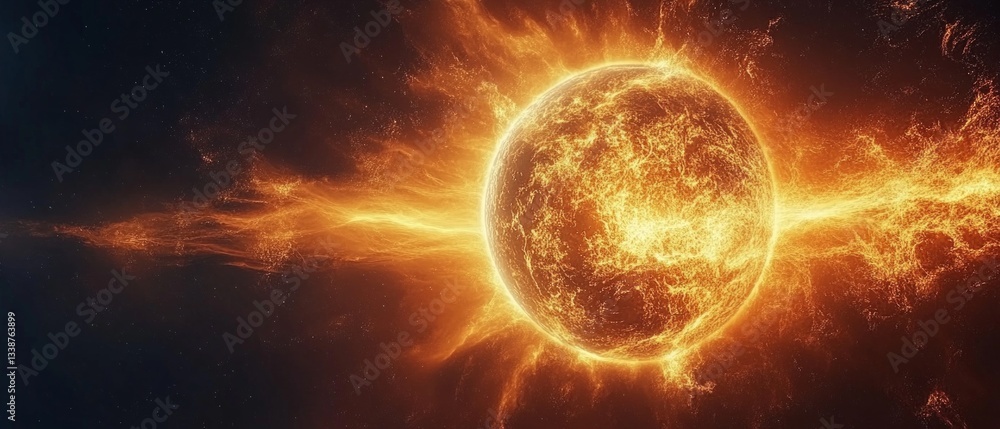 Wall mural abstract image of a fireball on the background of outer space, suitable as a background for science 