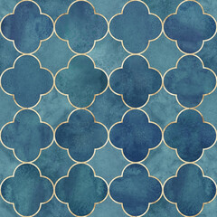 Watercolor gothic style clover leaf seamless pattern