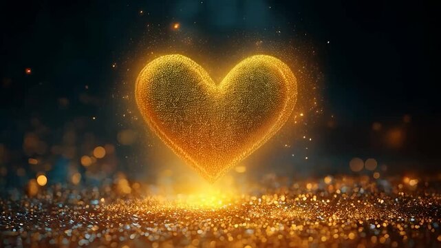 Golden Heart Symbol on a Glittering Abstract Background.
