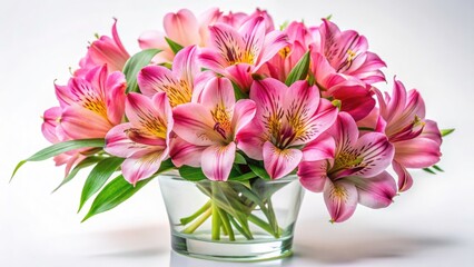 Obraz premium Pink Alstroemeria Flowers, Lily of the Incas Bouquet, Close-up Product Photography, Isolated White Background