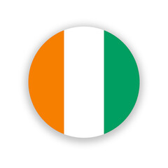 Ivory Coast national flag in circle shape isolated on white. Illustration