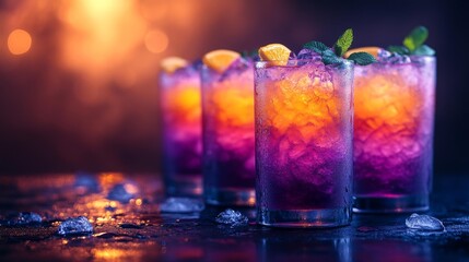Colorful Evening Cocktails at a Vibrant Bar Setting. Generative AI
