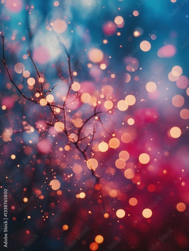Poster enchanting bokeh lights dance among bare branches creating a dreamy and magical atmosphere with a so