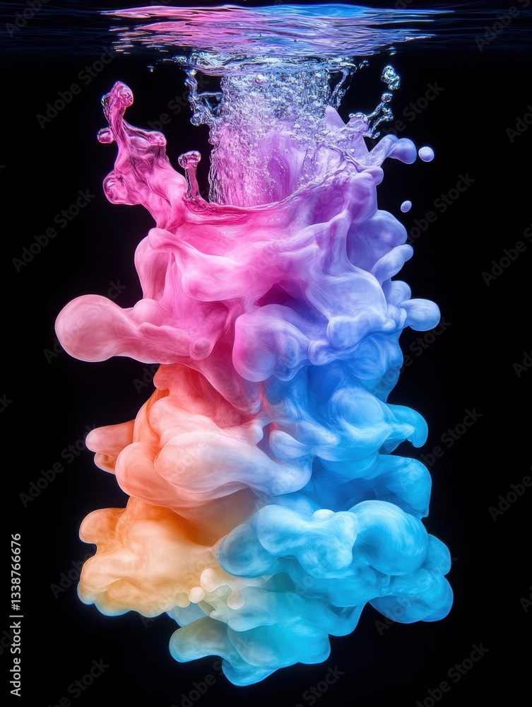 Aufkleber colorful ink explosion in water against black background creating dynamic abstract splash with vibra