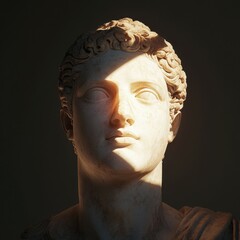 Dramatic Portrait of Classical Marble Bust