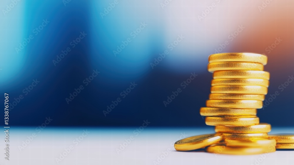 Poster a stack of coins neatly arranged in a pile symbolizing wealth accumulation and financial stability
