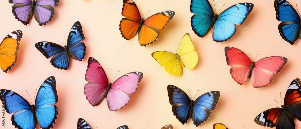 Poster vibrant butterfly kaleidoscope on pastel backdrop creating a serene and colorful spring aesthetic fl