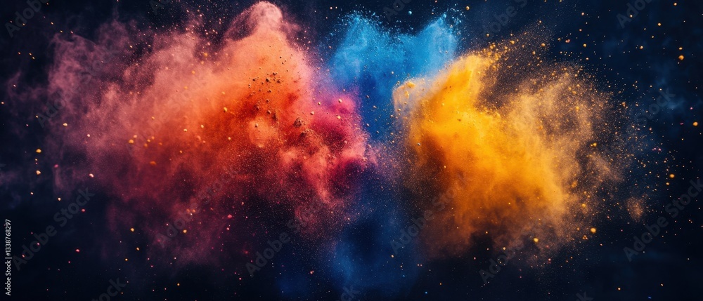 Poster abstract colorful powder explosion against dark backdrop creating a dynamic and vibrant visual exper