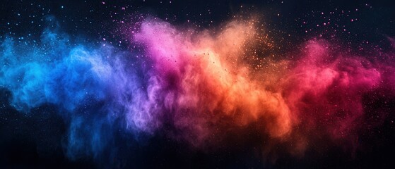 Naklejka premium Colorful powder explosion against dark backdrop creating a dynamic abstract art of vibrant hues and textures evoking a sense of energy and creativity