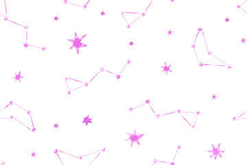Space seamless pattern , stars. Endless pink girle hand drawn background