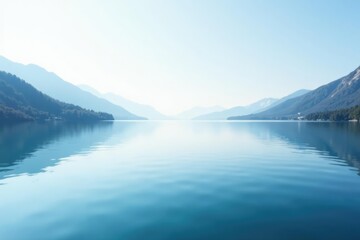 Calm lake with a gradual transition from pale blue to pure white, cold, serene, lake