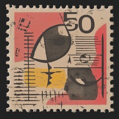 Vintage Israeli Postage Stamp: Abstract Design