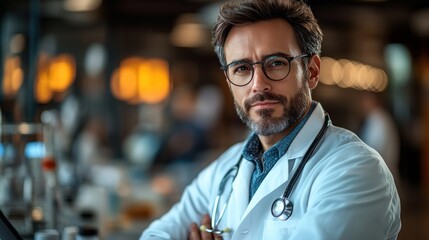 Fototapeta premium Portrait of Confident Male Doctor in a Medical Laboratory