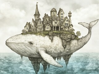 Family adventures moving to a floating whale island home enchanted ocean setting imaginative art exploration
