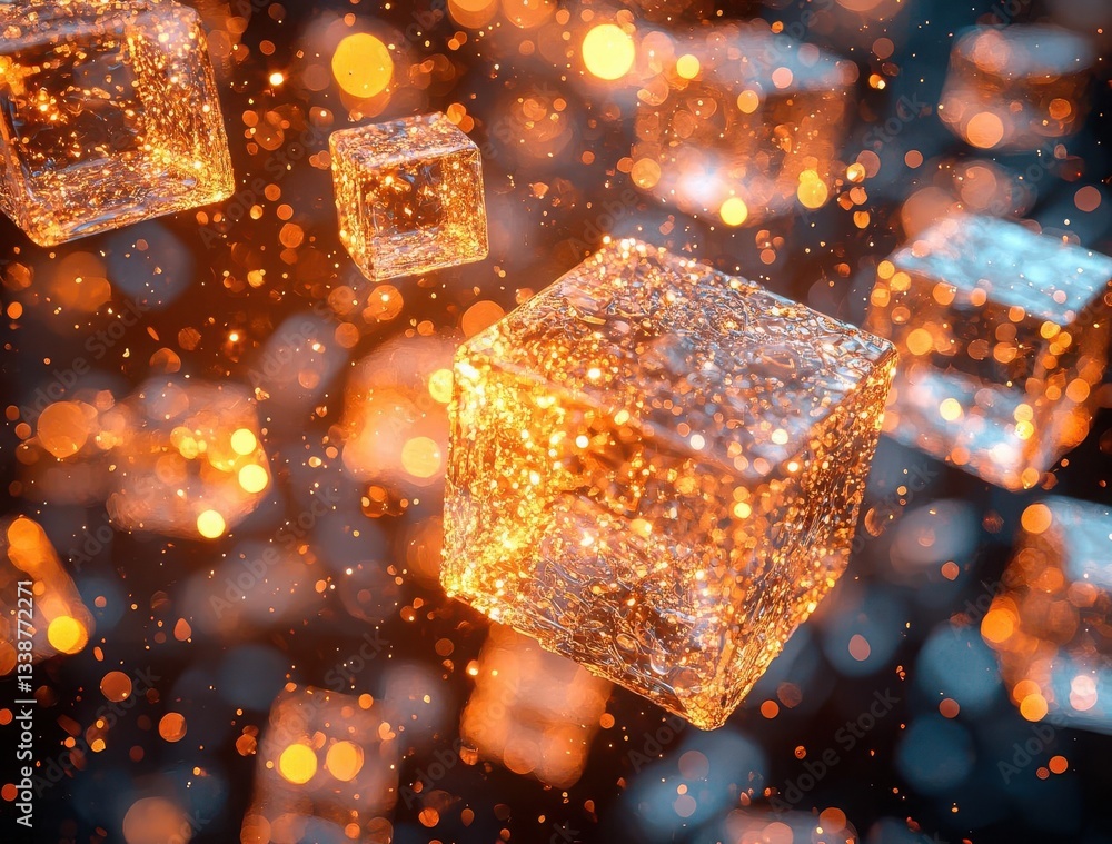Poster a mesmerizing display of glowing cubes creating a magical ambiance and enchanting visual effect. cop