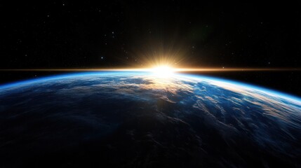 Earth rising in space. Sunrise view