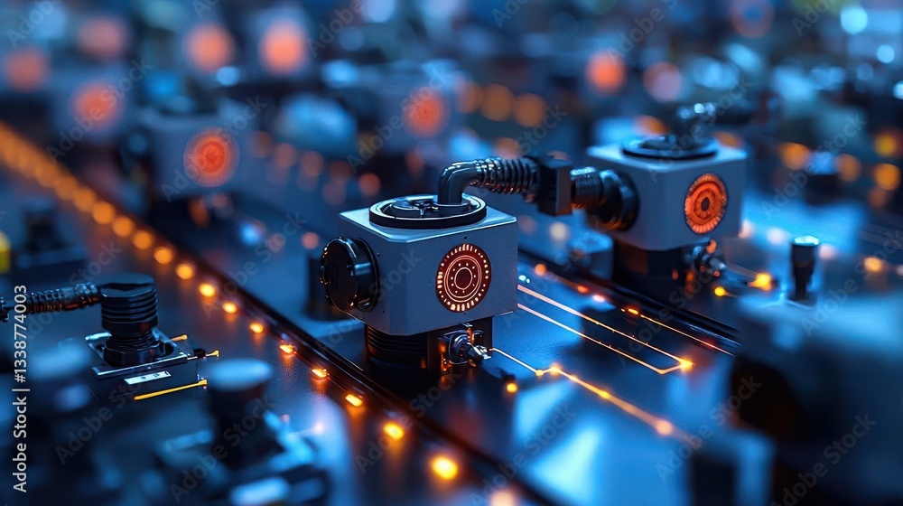 Poster close-up of advanced circuit boards showcasing intricate design and glowing elements, representing m