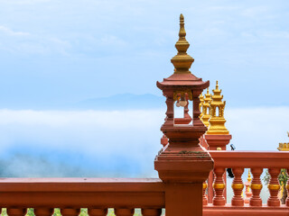 Terrace Lamp at Wat Phra That Doi Phra Chan with Sea of Fog and Mountain View