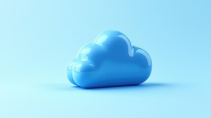 Obraz premium A smooth, shiny blue cloud rests peacefully on a light blue backdrop. The simple shape and soft features invite a sense of calm and tranquility, perfect for creative inspiration
