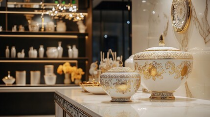 Fototapeta premium Elegant display of decorative porcelain