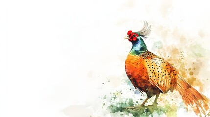 A Vibrant Watercolor Painting Of A Male Pheasant