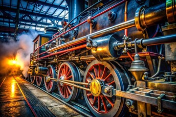 Steam Engine Chassis Detail: Wide Angle Industrial Engineering Stock Photo