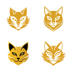 Golden Cat Head Icon Logo Bundle Vector Illustration.