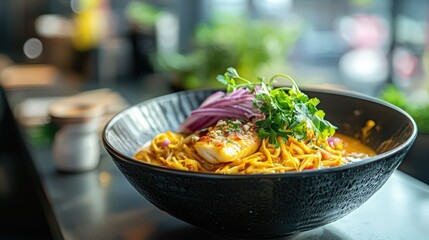 thai khao soi with crispy noodles