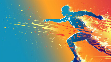 Naklejka premium Dynamic silhouette of runner with vibrant colors