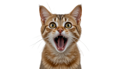 Crazy surprised cat abyssinian animal mammal. With white background