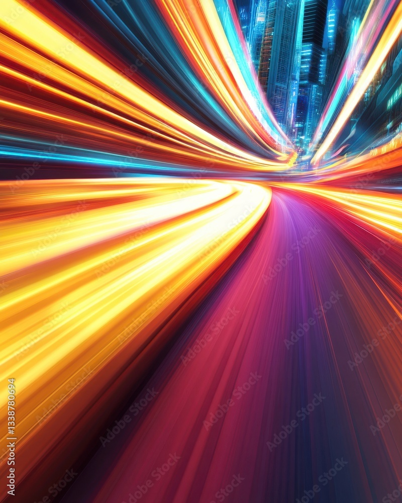 Canvas Prints dynamic city lights blur into vibrant motion creating a sense of speed and futuristic travel in a mo