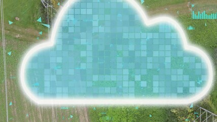 Electrical engineer inspecting an electricity pylon using modern technology, with a 3D cloud graphic overlay - Powered by Adobe