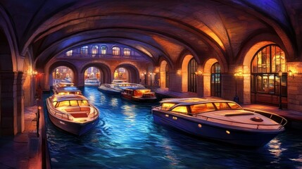 Obraz premium Venetian Canal Underpass at Night
