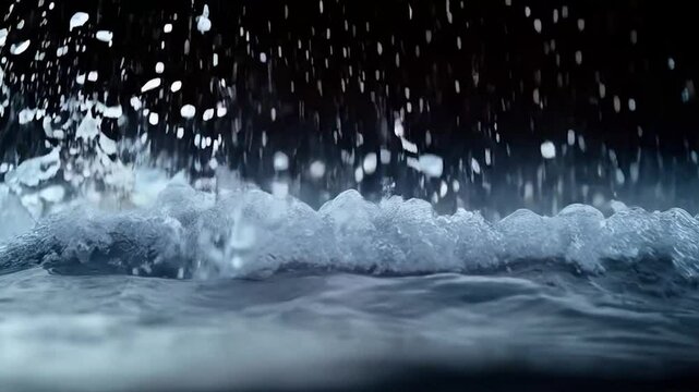 Ocean Waves Crashing with Sea Spray Against Dark Background.