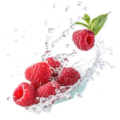 raspberry splashing into water isolated on transparent background	