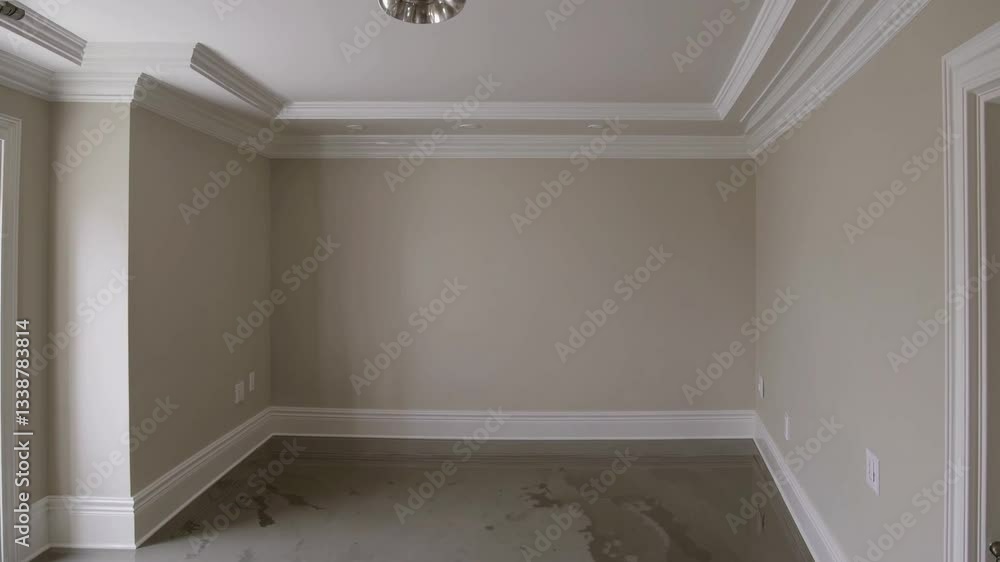 Poster empty and unfurnished room with wet marble floor reflecting light in a natural setting