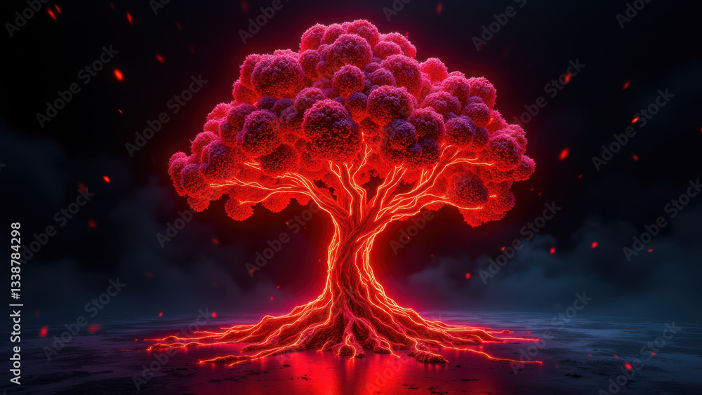Poster an artistic depiction of a cyber-defense system with a core resembling a pink explosion at its cente