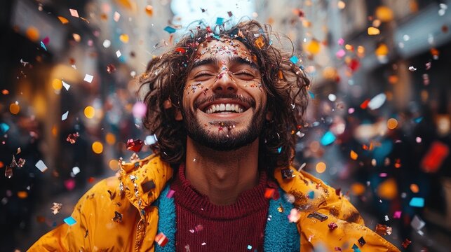 Joyful Celebration: Man in Confetti Shower
